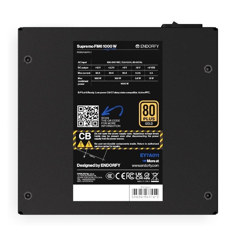 Zasilacz Endorfy Supremo FM6 1000W ATX 120mm 80 Plus Gold | PartsPC.pl