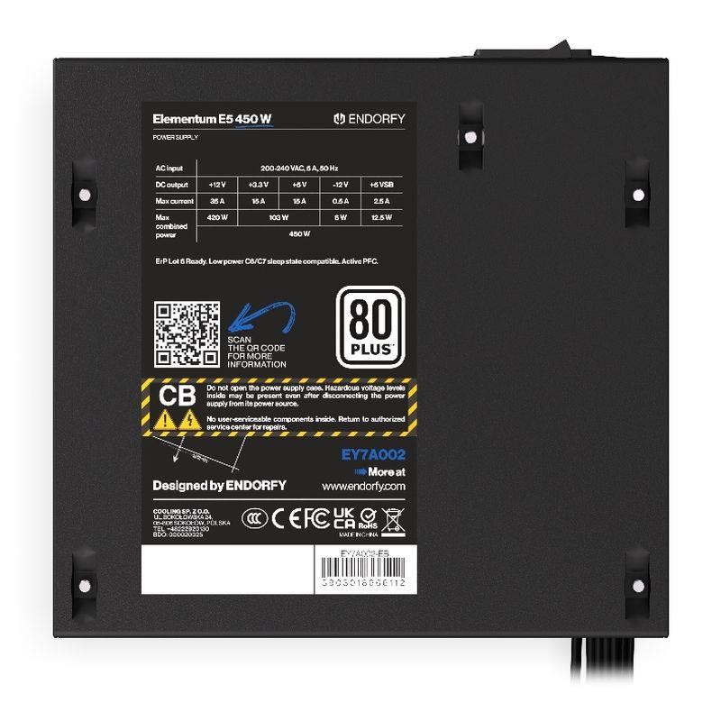 Zasilacz Endorfy Elementum E5 450W ATX 120mm 80 Plus... | PartsPC.pl