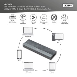 Obudowa DIGITUS USB 3.1 Typ C na dysk SSD M.2 NVMe 10Gbps + … | PartsPC.pl