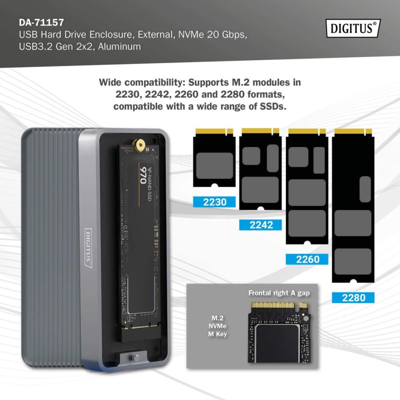 Obudowa DIGITUS USB 3.2 Typ C na dysk SSD M.2 NVMe 20Gbps al… | PartsPC.pl