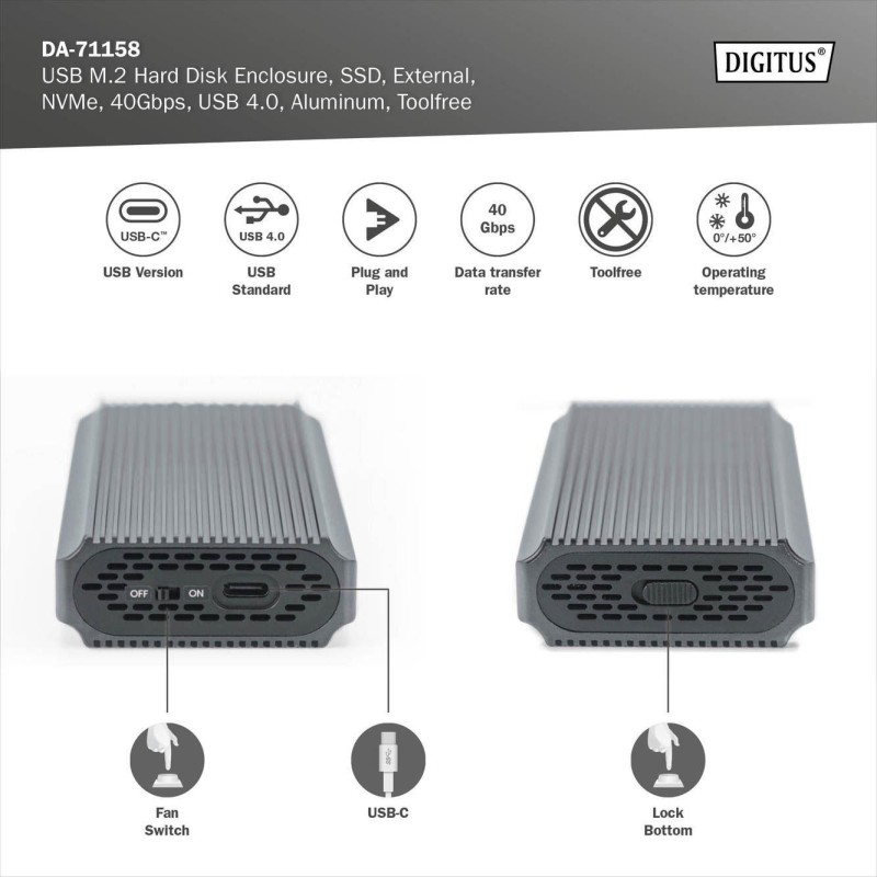 Obudowa DIGITUS USB 4.0 Typ C na dysk SSD M.2 NVMe 40Gbps al… | PartsPC.pl