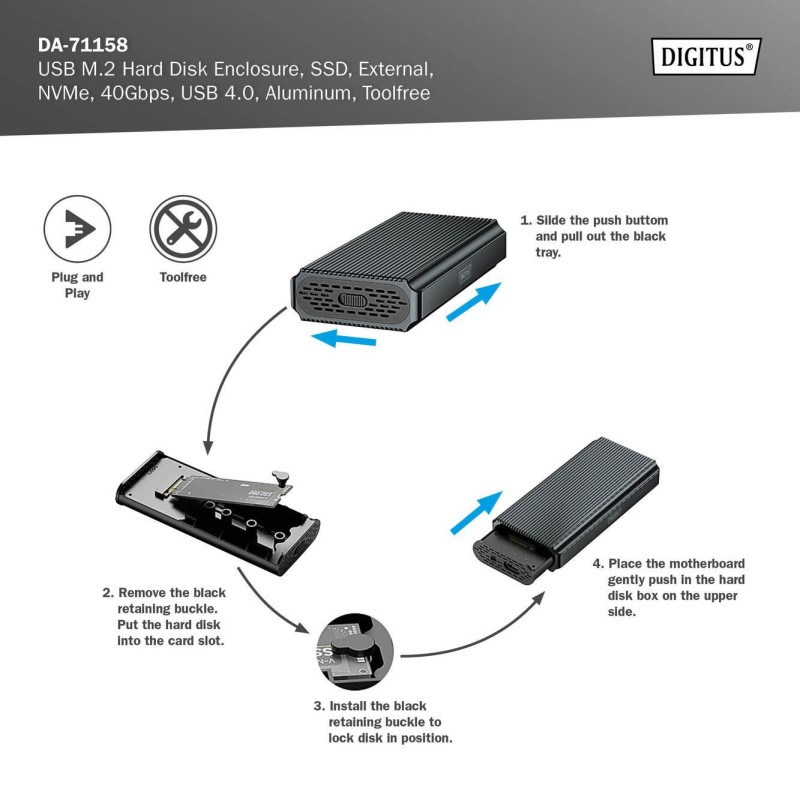Obudowa DIGITUS USB 4.0 Typ C na dysk SSD M.2 NVMe 40Gbps al… | PartsPC.pl