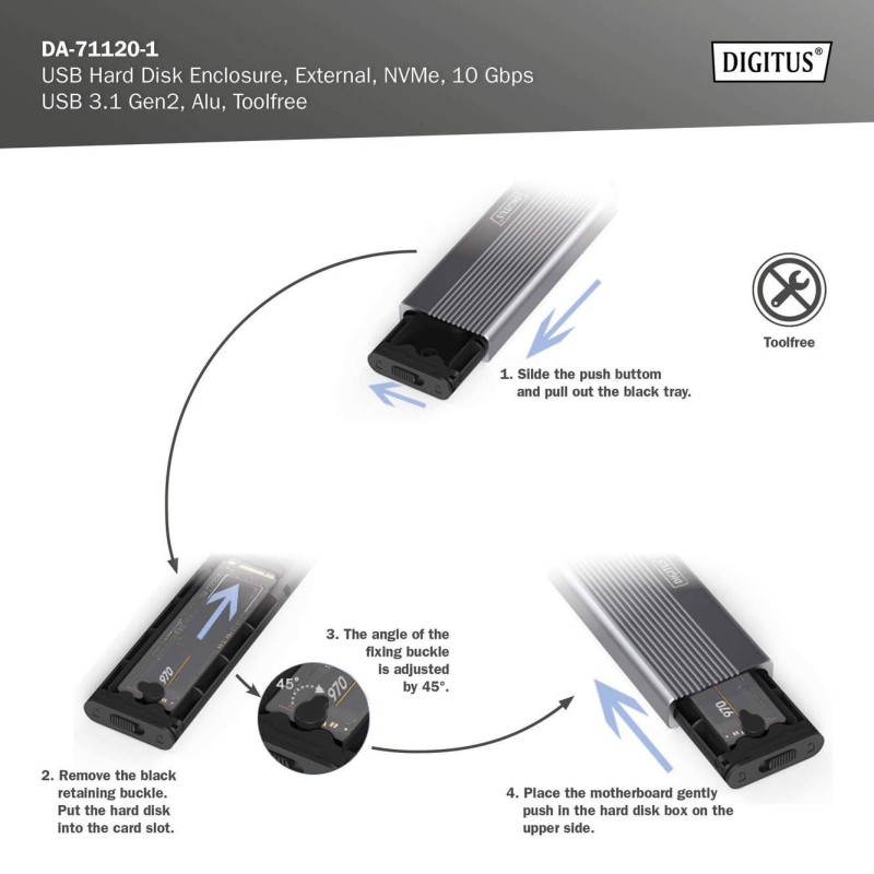 Obudowa DIGITUS USB 3.1 Typ C na dysk SSD M.2 NVMe 10Gbps al… | PartsPC.pl