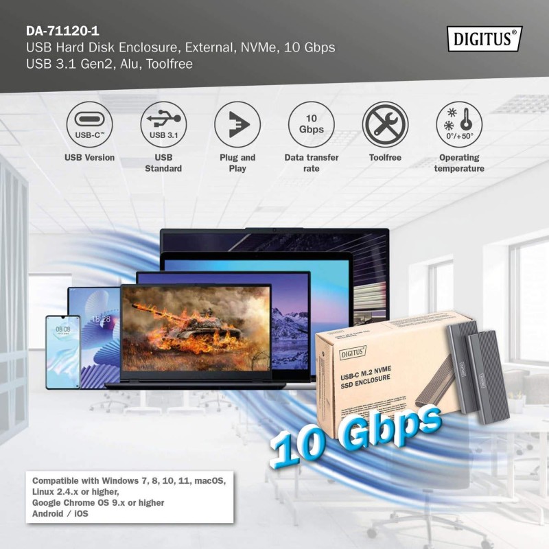 Obudowa DIGITUS USB 3.1 Typ C na dysk SSD M.2 NVMe 10Gbps al… | PartsPC.pl