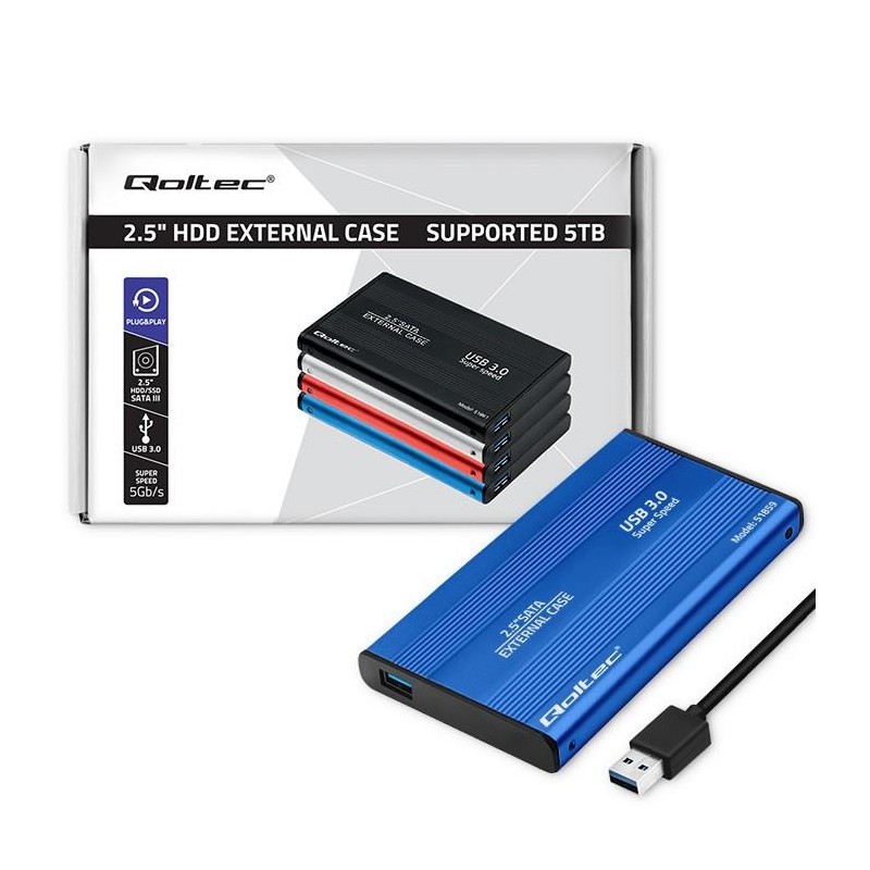Obudowa Qoltec na dysk HDD/SSD 2.5" SATA3 | USB 3.0 | Niebie… | PartsPC.pl