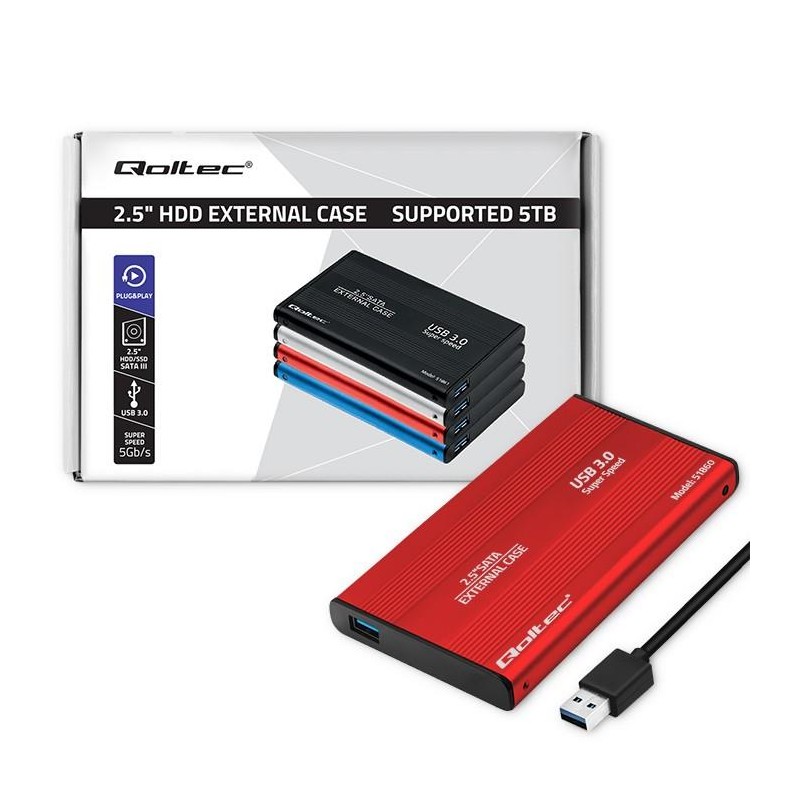 Obudowa Qoltec na dysk HDD/SSD 2.5" SATA3 | USB 3.0 | Czerwo… | PartsPC.pl