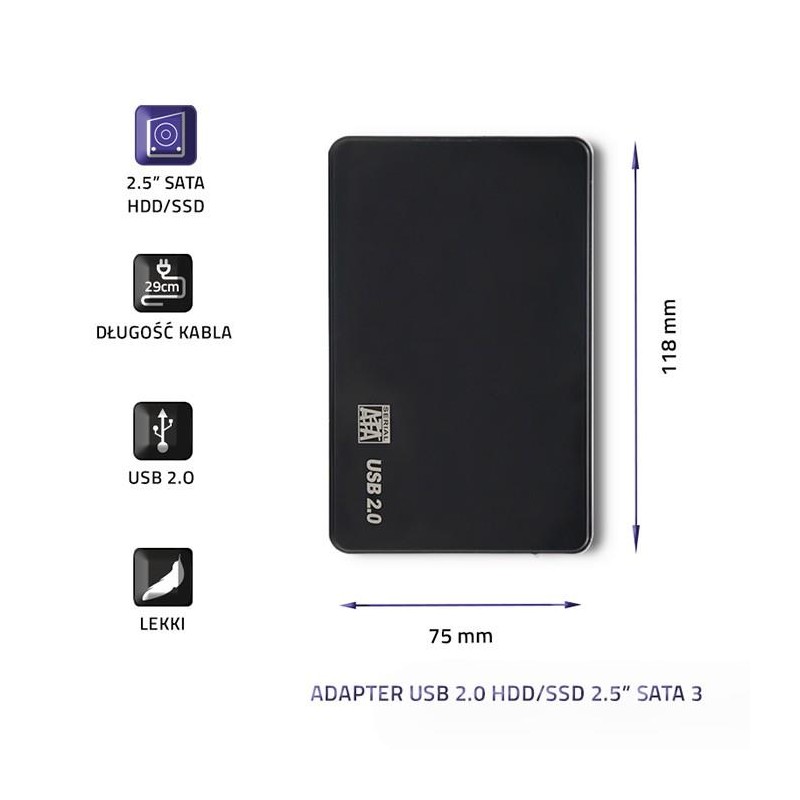 Obudowa Qoltec na dysk HDD/SSD 2.5" SATA3 | USB 2.0 | Czarna… | PartsPC.pl