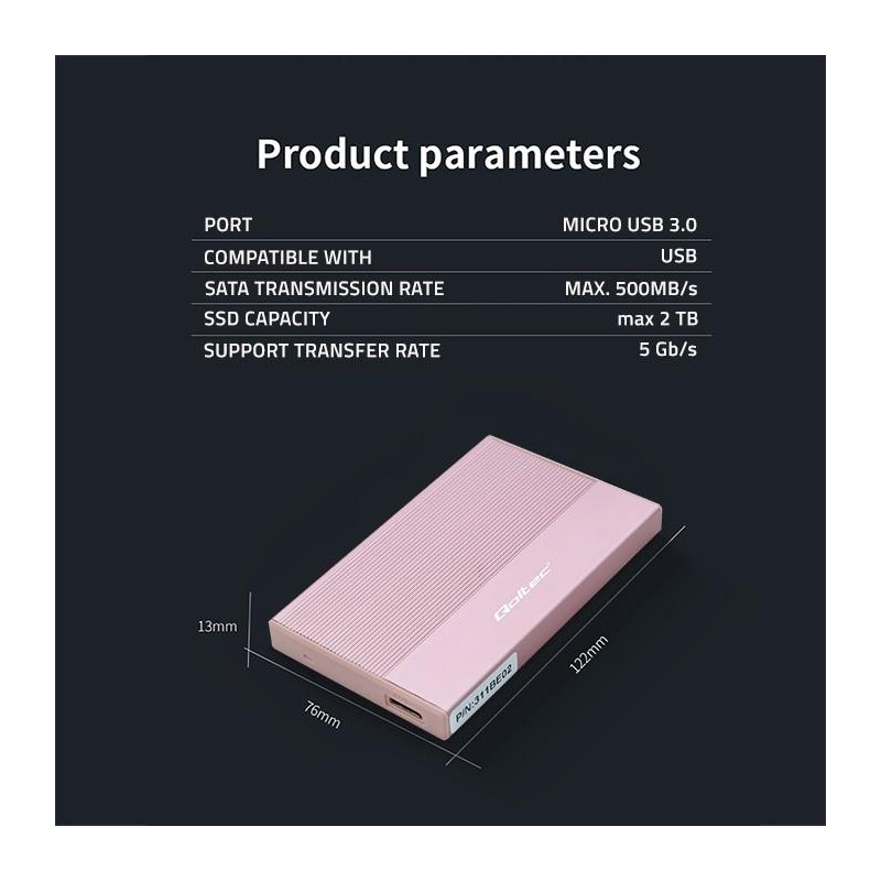 Obudowa/kieszeń Qoltec na dysk SSD HDD 2.5" | SATA | USB 3.0… | PartsPC.pl