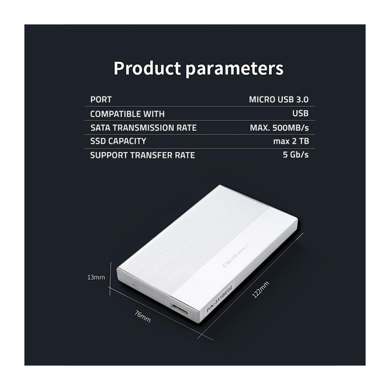 Obudowa/kieszeń Qoltec na dysk SSD HDD 2.5" | SATA | USB 3.0… | PartsPC.pl