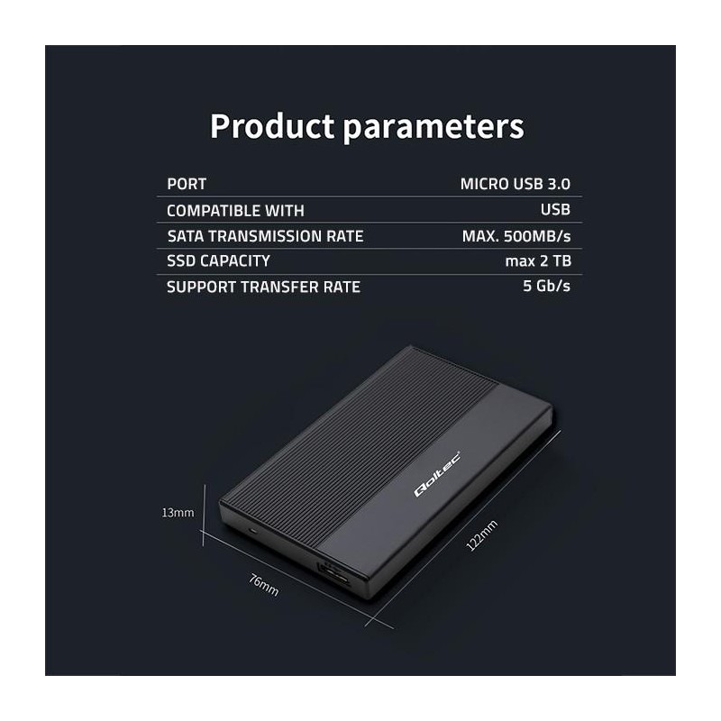 Obudowa/kieszeń Qoltec na dysk SSD HDD 2.5" | SATA | USB 3.0… | PartsPC.pl