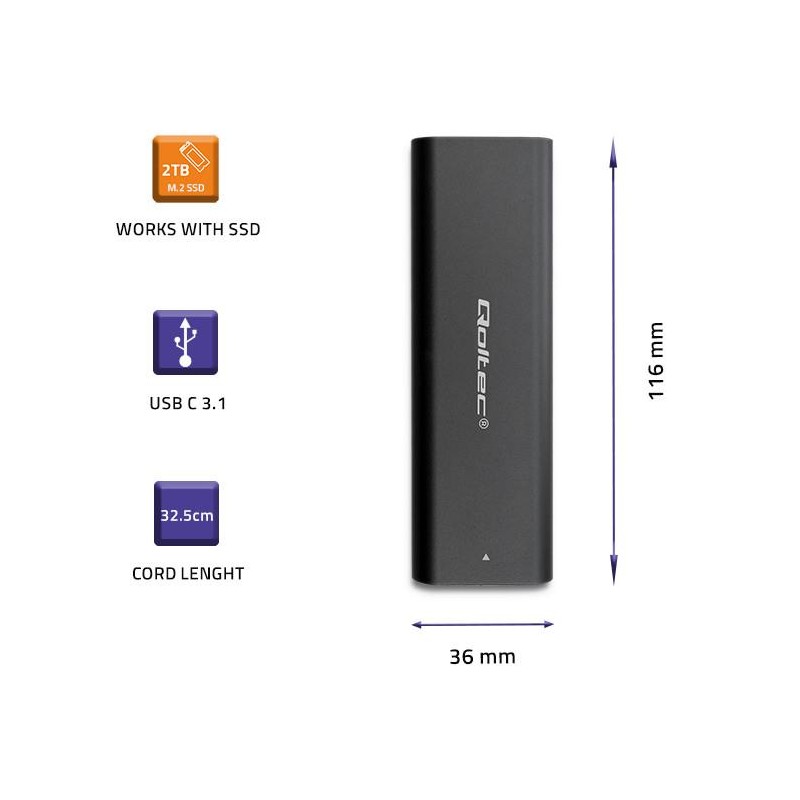 Obudowa/kieszeń Qoltec do dysków M.2 SATA SSD | NGFF | USB t… | PartsPC.pl