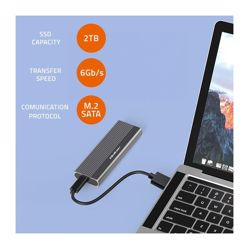 Obudowa/kieszeń Qoltec na dysk SSD M.2 | SATA | NGFF | USB-C | | Super