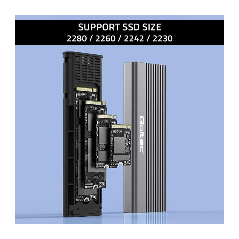Obudowa/kieszeń Qoltec na dysk SSD M.2 | SATA | NGFF | USB-C | | Super
