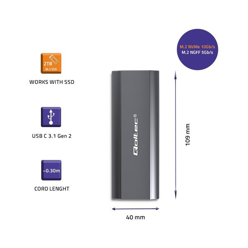Obudowa/kieszeń Qoltec NV2271 na dysk M.2 SSD | SATA | NVMe … | PartsPC.pl