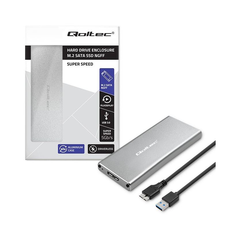 Obudowa/kieszeń Qoltec na dysk M.2 SSD | SATA | NGFF | USB 3… | PartsPC.pl