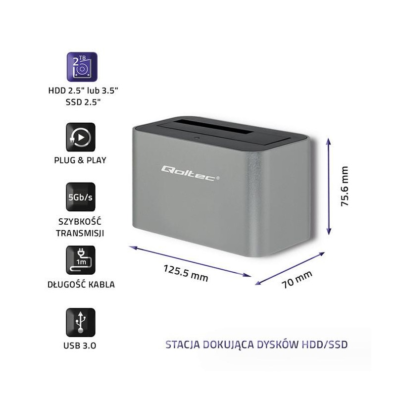 Stacja dokująca Qoltec dysków HDD/SSD | 2.5" / 3.5" SATA | U… | PartsPC.pl