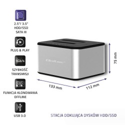 Stacja dokująca Qoltec dysków 2x HDD/SSD | 2.5" / 3.5" SATA | USB 3.0 |