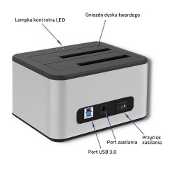 Stacja dokująca Qoltec dysków 2x HDD/SSD | 2.5" / 3.5" SATA | USB 3.0 |
