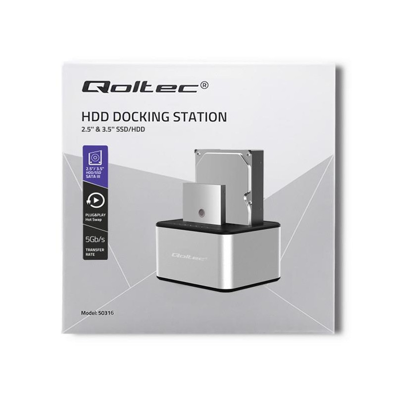 Stacja dokująca Qoltec dysków 2x HDD/SSD | 2.5" / 3.5" SATA | USB 3.0 |