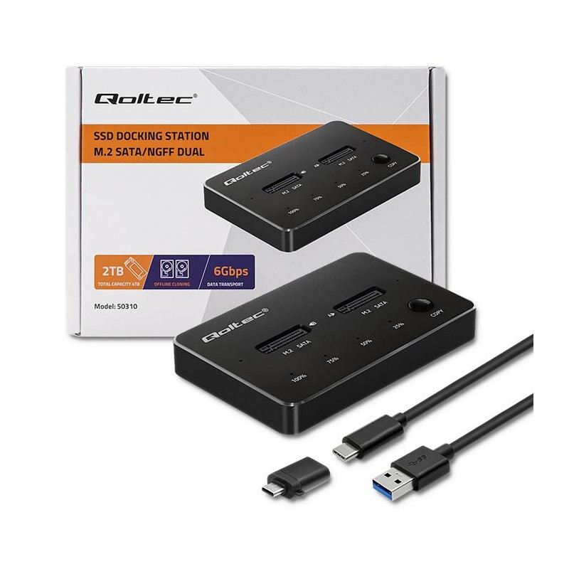 Stacja dokująca Qoltec dysków 2x SSD M.2 SATA | NGFF | USB typ C