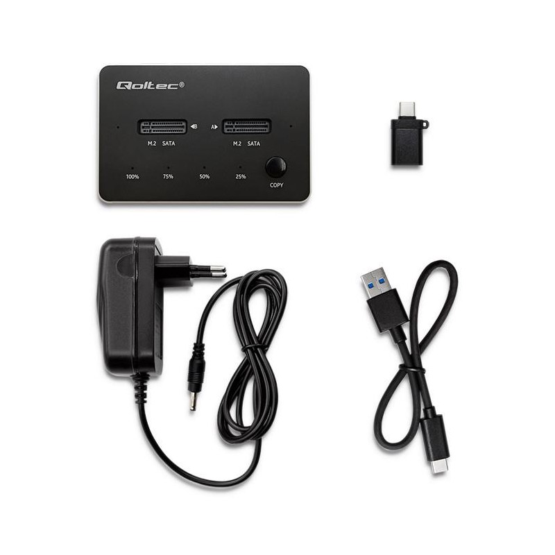 Stacja dokująca Qoltec dysków 2x SSD M.2 SATA | NGFF | USB typ C