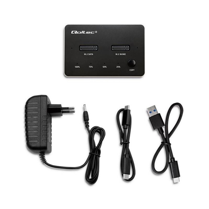 Stacja dokująca Qoltec dysków SSD M.2 | NVMe | SATA | USB-C | DUAL 2 x 2TB