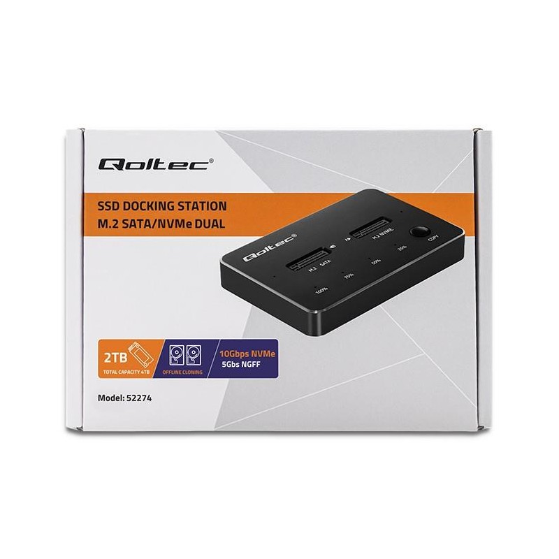 Stacja dokująca Qoltec dysków SSD M.2 | NVMe | SATA | USB-C | DUAL 2 x 2TB