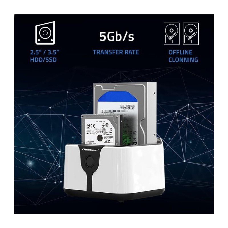 Stacja dokująca Qoltec do dysków HDD SSD 2.5" 3.5" | SATA II… | PartsPC.pl