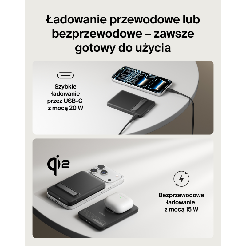 Belkin BoostCharge Powerbank 5000 mAh, Qi2 15W, z podstawką,… | PartsPC.pl
