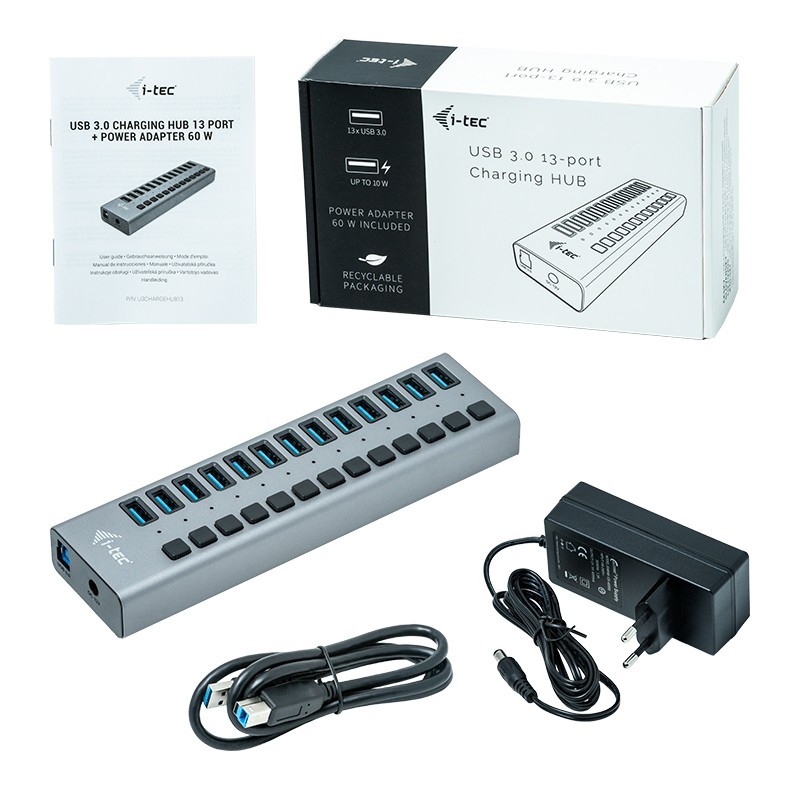 Hub USB3.0 z ładowaniem, 13 portów, zasilacz 60W | PartsPC.pl