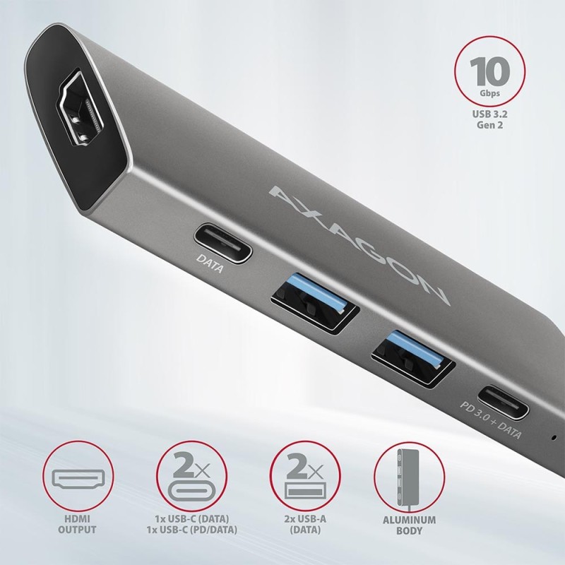 HMC-5G2 Wieloportowy hub USB 5in1, 10Gbps, 2x USB-A + 2x USB… | PartsPC.pl