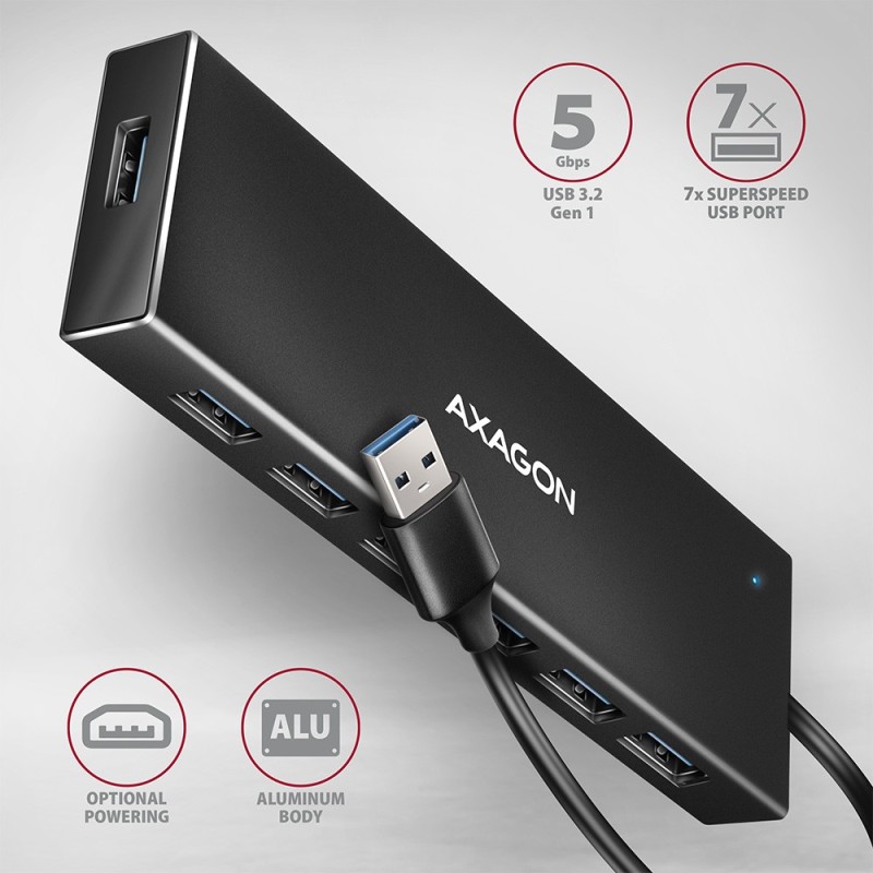 HUE-F7A Hub 7-portowy USB 3.2 Gen 1 ALU FLAT, micro USB, 1m … | PartsPC.pl