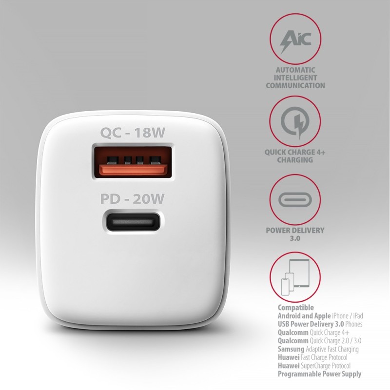 ACU-PQ20W Ładowarka sieciowa 20W QC3.0/AFC/FCP + PD type-C B… | PartsPC.pl