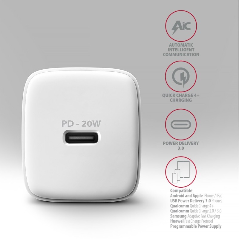 ACU-PD20W Ładowarka sieciowa PD 20W, 1x port USB-C, PD3.0/QC… | PartsPC.pl