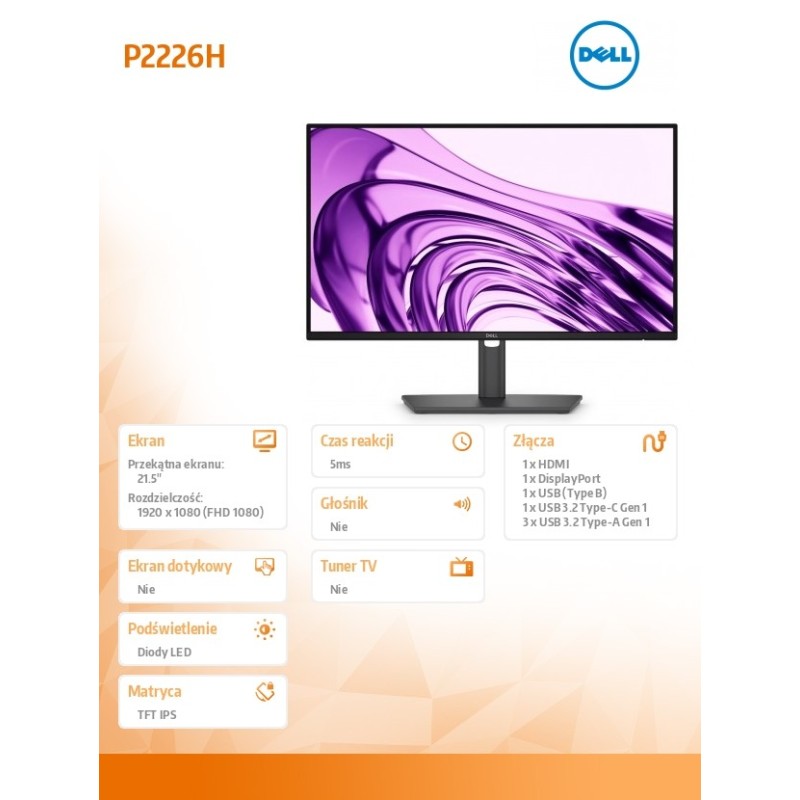 Monitor P2226H 21.5 cala IPS FHD (1920x1080)/16:9/HDMI/DP/4x… | PartsPC.pl