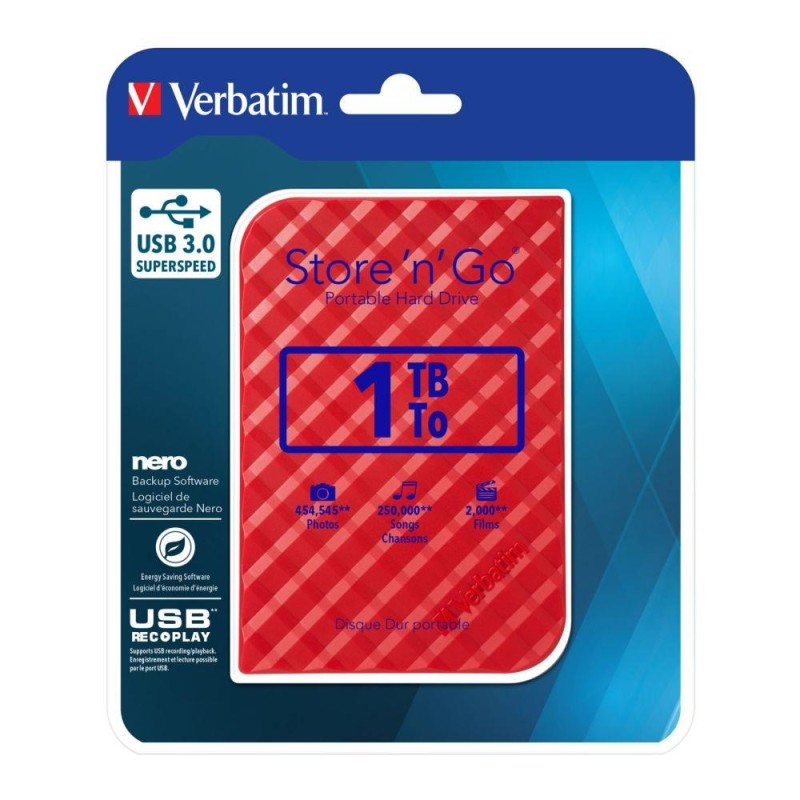 Dysk zewnętrzny Verbatim 1TB Store 'n' Go 2.5" czerwony USB… | PartsPC.pl