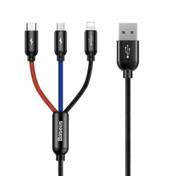 Kabel przewód USB 3w1 - USB-C, Lightning, micro USB 120cm Ba… | PartsPC.pl