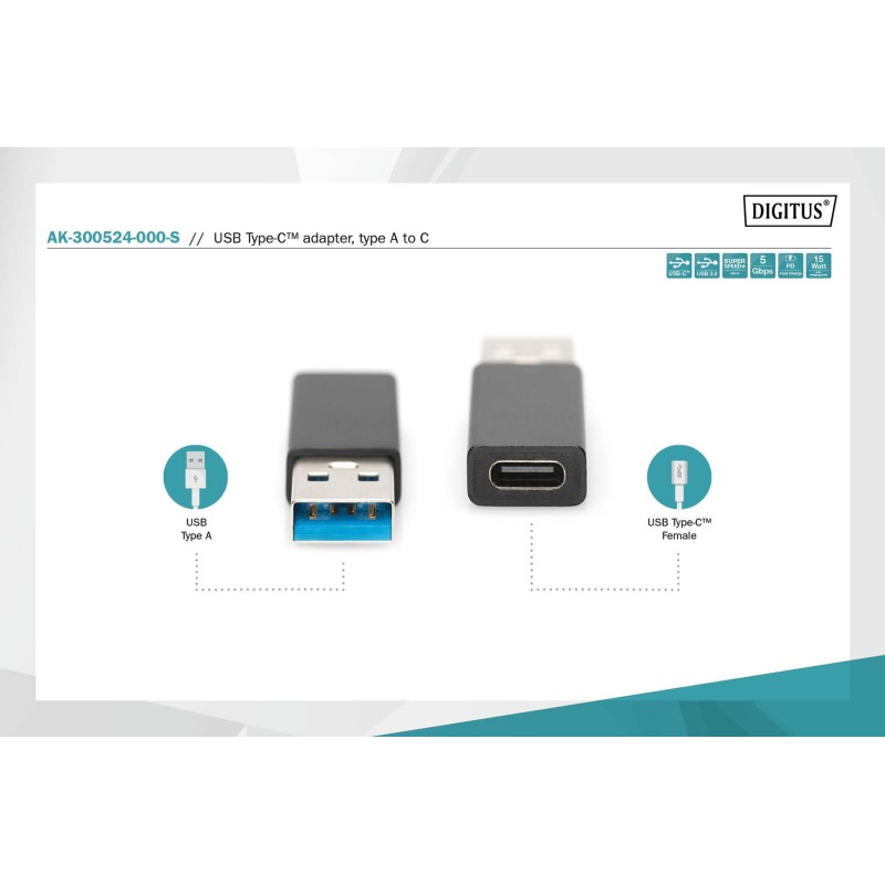 Adapter DIGITUS USB 3.0 HighSpeed Typ USB C/USB A M/Ż czarny… | PartsPC.pl