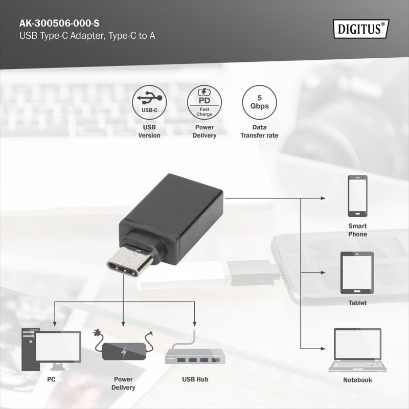 Adapter DIGITUS USB 3.0 SuperSpeed Typ USB C/USB A M/Ż czarn… | PartsPC.pl