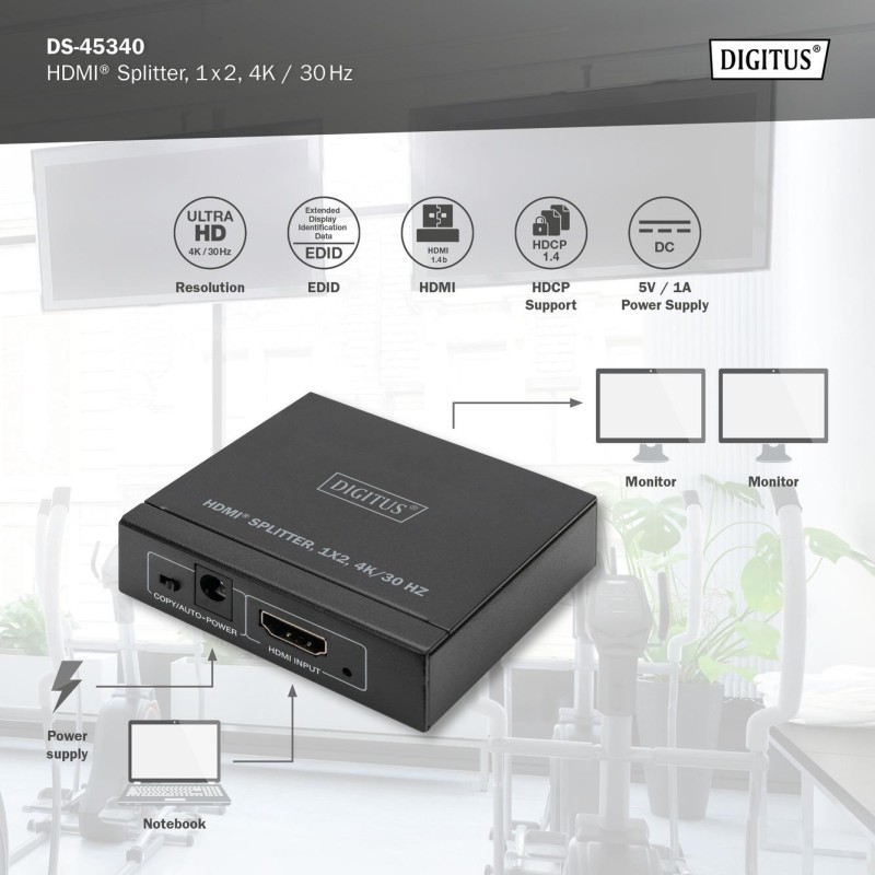 Rozdzielacz/Splitter HDMI DIGITUS 2-portowy 4K/30Hz EDID HDC… | PartsPC.pl