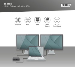 Rozdzielacz/Splitter HDMI DIGITUS 2-portowy 4K/30Hz EDID HDC… | PartsPC.pl