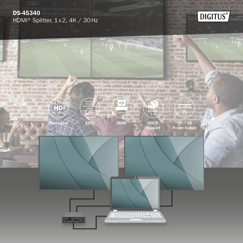 Rozdzielacz/Splitter HDMI DIGITUS 2-portowy 4K/30Hz EDID HDC… | PartsPC.pl