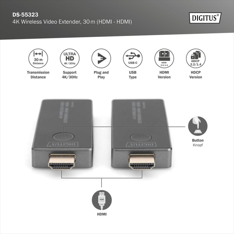Przedłużacz/Extender DIGITUS HDMI bezprzewodowy 30m UHD 4K30… | PartsPC.pl