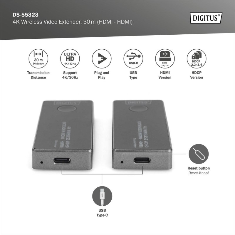 Przedłużacz/Extender DIGITUS HDMI bezprzewodowy 30m UHD 4K30… | PartsPC.pl