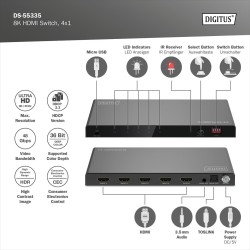 Przełącznik/Switch DIGITUS HDMI 4x1, 8K/60Hz (4:4:4) z HDR, … | PartsPC.pl