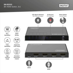 Przełącznik/Switch DIGITUS HDMI 3x1, 8K/60Hz (4:4:4) z... | PartsPC.pl