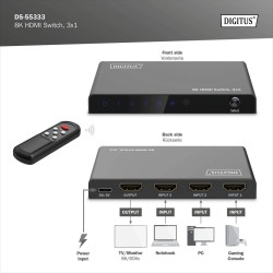 Przełącznik/Switch DIGITUS HDMI 3x1, 8K/60Hz (4:4:4) z... | PartsPC.pl