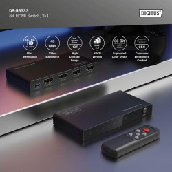Przełącznik/Switch DIGITUS HDMI 3x1, 8K/60Hz (4:4:4) z... | PartsPC.pl