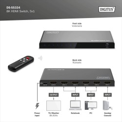 Przełącznik/Switch DIGITUS HDMI 5x1, 8K/60Hz (4:4:4) z HDR, … | PartsPC.pl