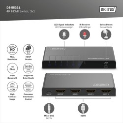 Przełącznik/Switch DIGITUS HDMI 3x1, 4K/60Hz UHD z HDR, 18 G… | PartsPC.pl